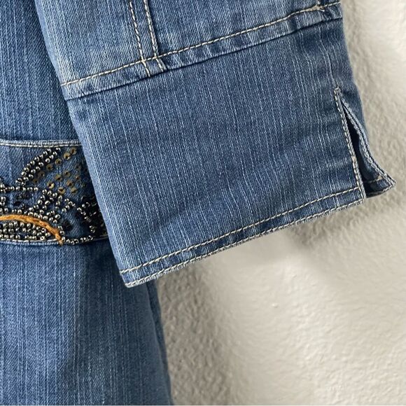 Vintage 90s Bleu Bayou Denim Jacket Medium Blue Embroidered Sequin Mid Length - Picture 11 of 16